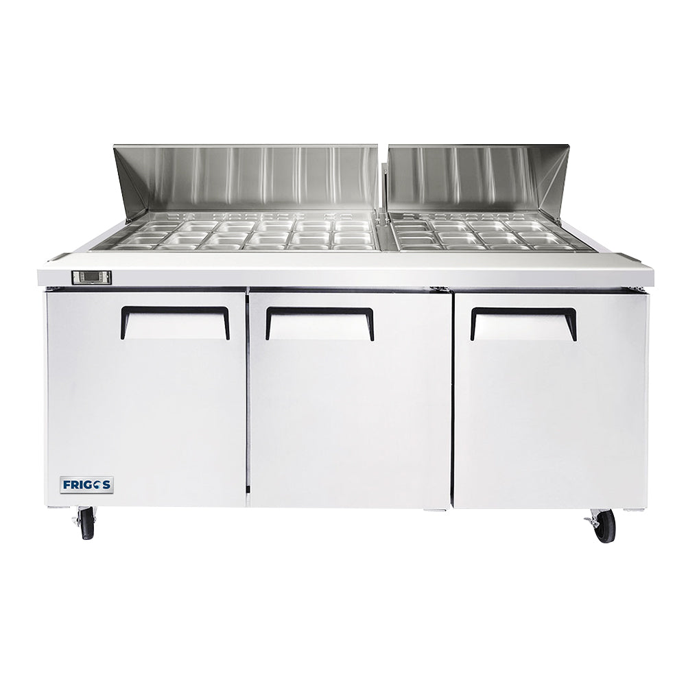 Frigos FGA-SPT-30P-73-MT 73 Three Door Mega Top Refrigerator Sandwich Prep Table (30) 16 size pans