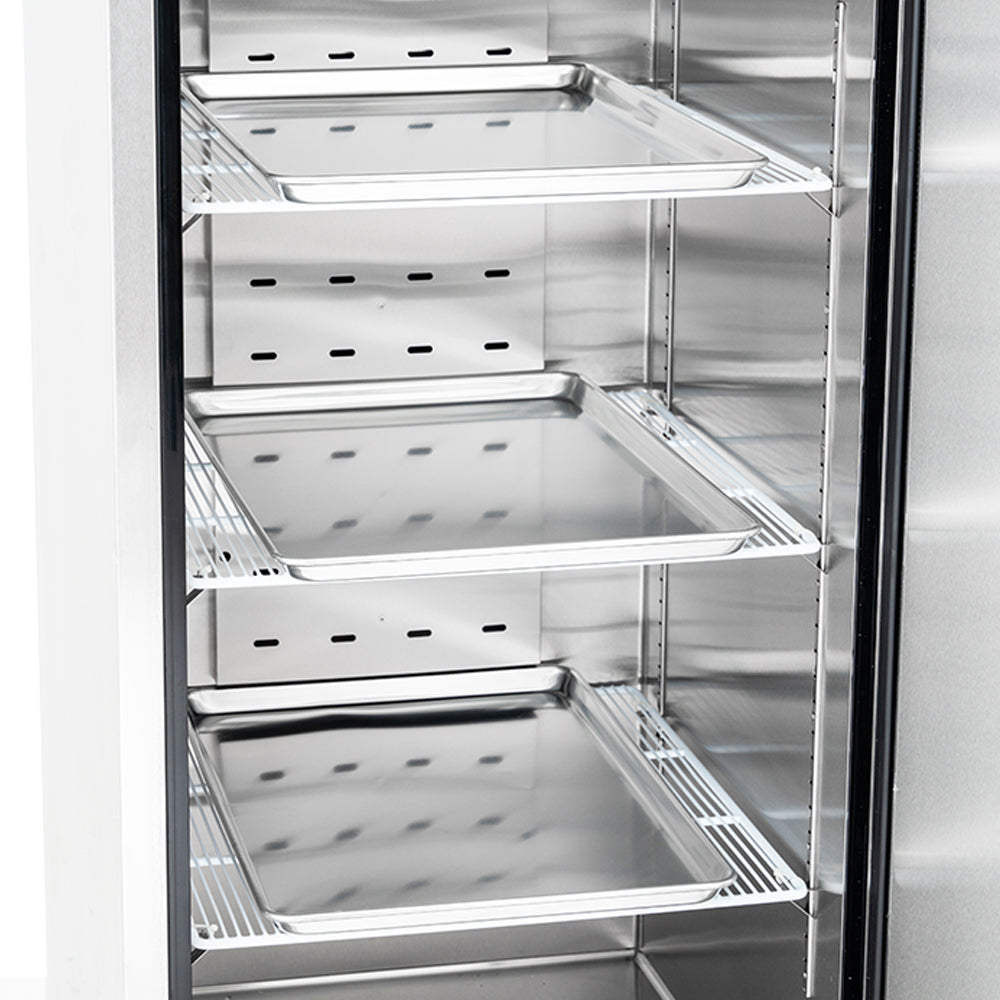 Commercial Reach in Freezer 1 Section Solid Door, 23 Cu Ft Frigos Premium FGP-FZ-1D Stainless Steel Interior and Exterior