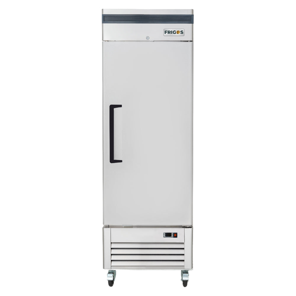 Commercial Reach in Freezer 1 Section Solid Door, 23 Cu Ft Frigos Premium FGP-FZ-1DBC Stainless Steel Interior and Exterior