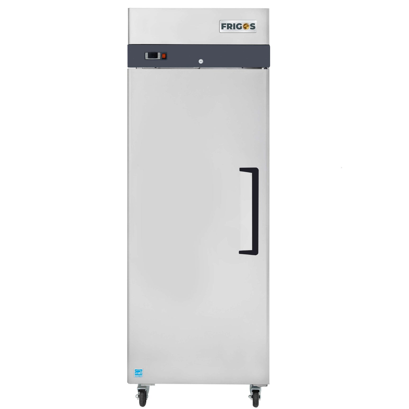 Commercial Reach in Freezer 2 Section Solid Door, 23 Cu Ft Frigos Premium FGP-FZ-1DLH Stainless Steel Interior and Exterior