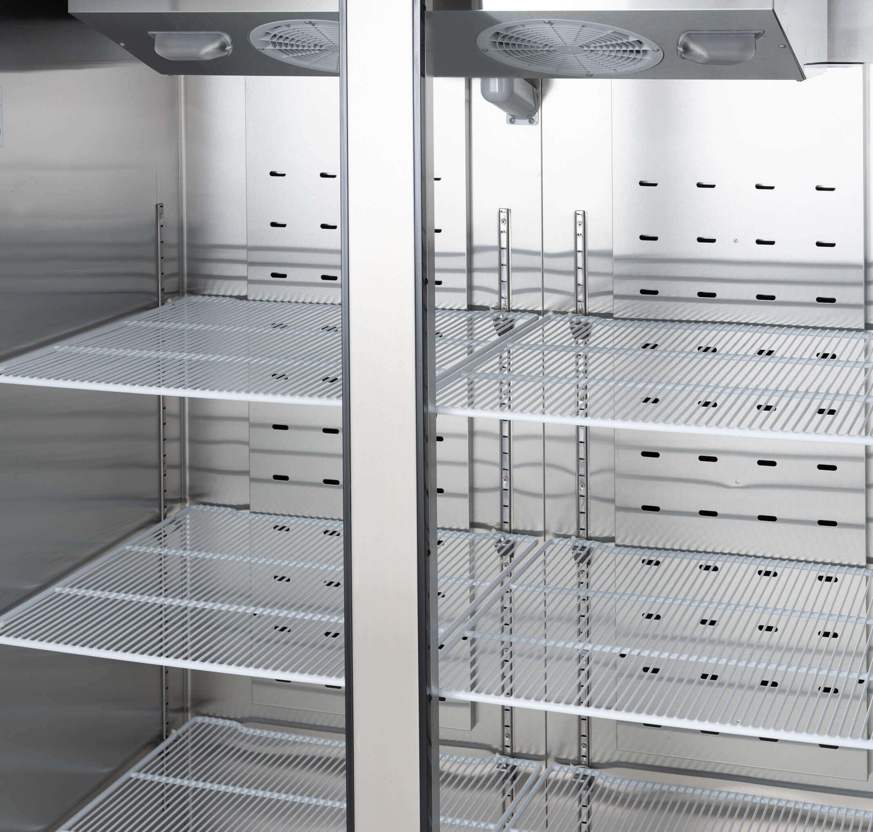 Commercial Reach in Freezer 2 Section Solid Door, 40” Width, 35 Cu Ft Frigos Premium FGP-FZ-2DBC/40 Stainless Steel Interior and Exterior