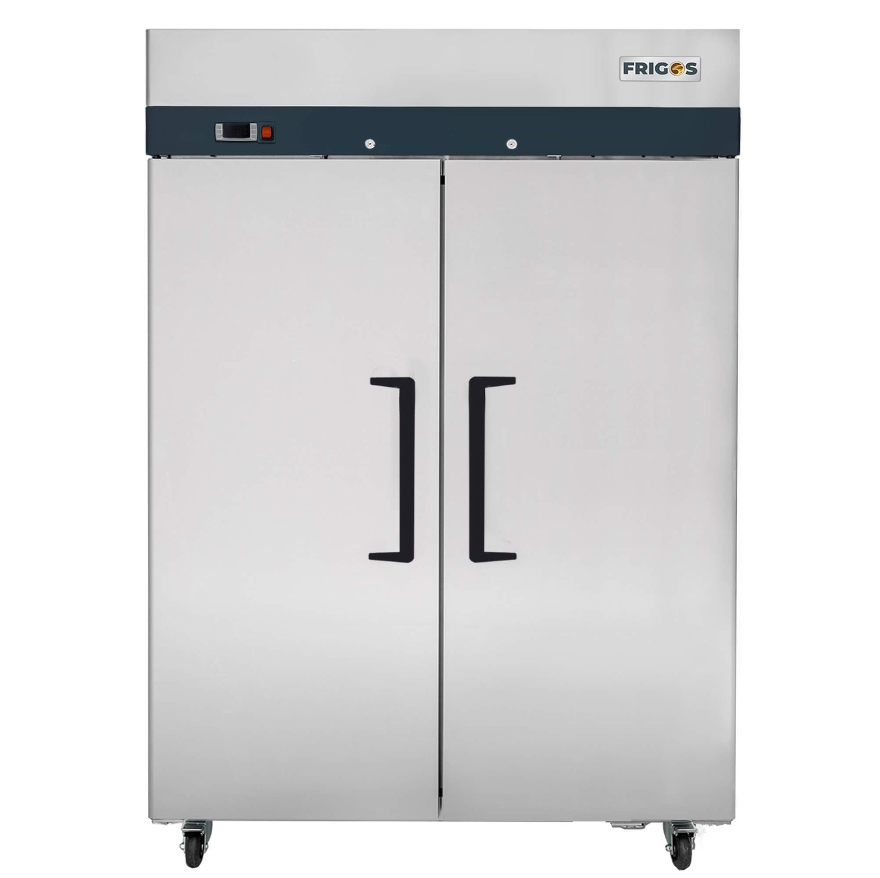 Commercial Reach in Freezer 2 Section Solid Door, 49 Cu Ft Frigos Premium FGP-FZ-2D Stainless Steel Interior and Exterior