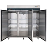 Commercial Reach in Freezer 3 Section Solid Door, 78" Width, 72 Cu Ft Frigos Premium FGP-FZ-3D Stainless Steel Interior and Exterior