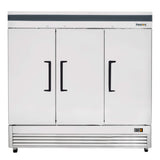 Commercial Reach in Freezer 3 Section Solid Door, 82" Width, 72 Cu Ft Frigos Premium FGP-FZ-3DBC Stainless Steel Interior and Exterior