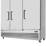 Commercial Reach in Freezer 3 Section Solid Door, 82" Width, 72 Cu Ft Frigos Premium FGP-FZ-3DBC Stainless Steel Interior and Exterior