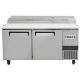 Pizza Prep Table Refrigerator 67" Width, 2 Door Frigos Premium FGP-PZ-2D Stainless Steel Interior and Exterior