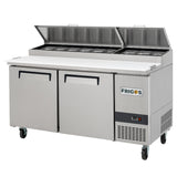 Pizza Prep Table Refrigerator 67" Width, 2 Door Frigos Premium FGP-PZ-2D Stainless Steel Interior and Exterior