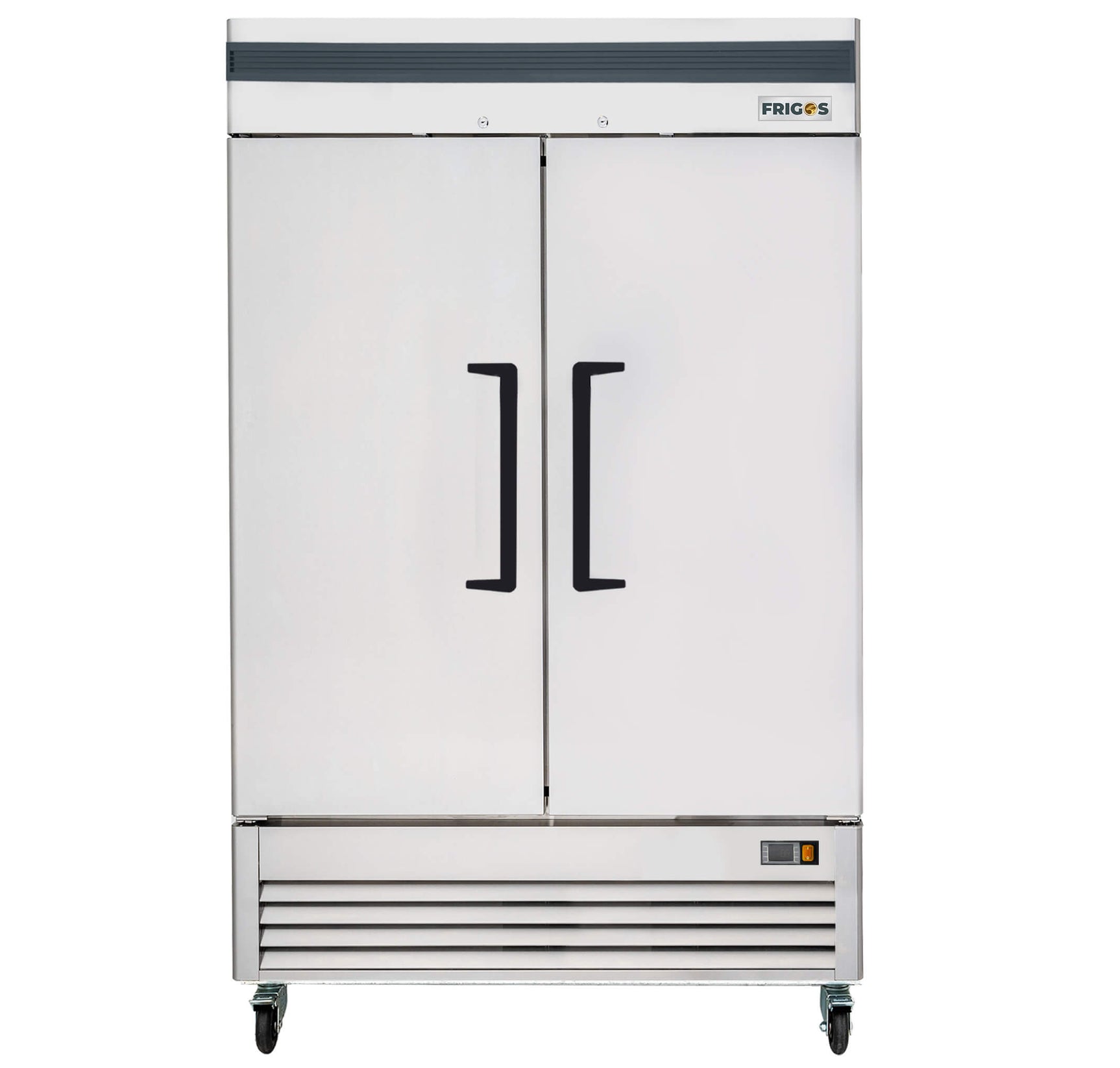 Commercial Reach in Refrigerator 2 Section Solid Door, 40” Width, 30 Cu Ft Frigos Premium FGP-RF-2DBC/40 Stainless Steel Interior and Exterior