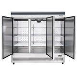 Commercial Reach in Refrigerator 3 Section Solid Door, 78" Width, 72 Cu Ft Frigos Premium FGP-RF-3DBC Stainless Steel Interior and Exterior