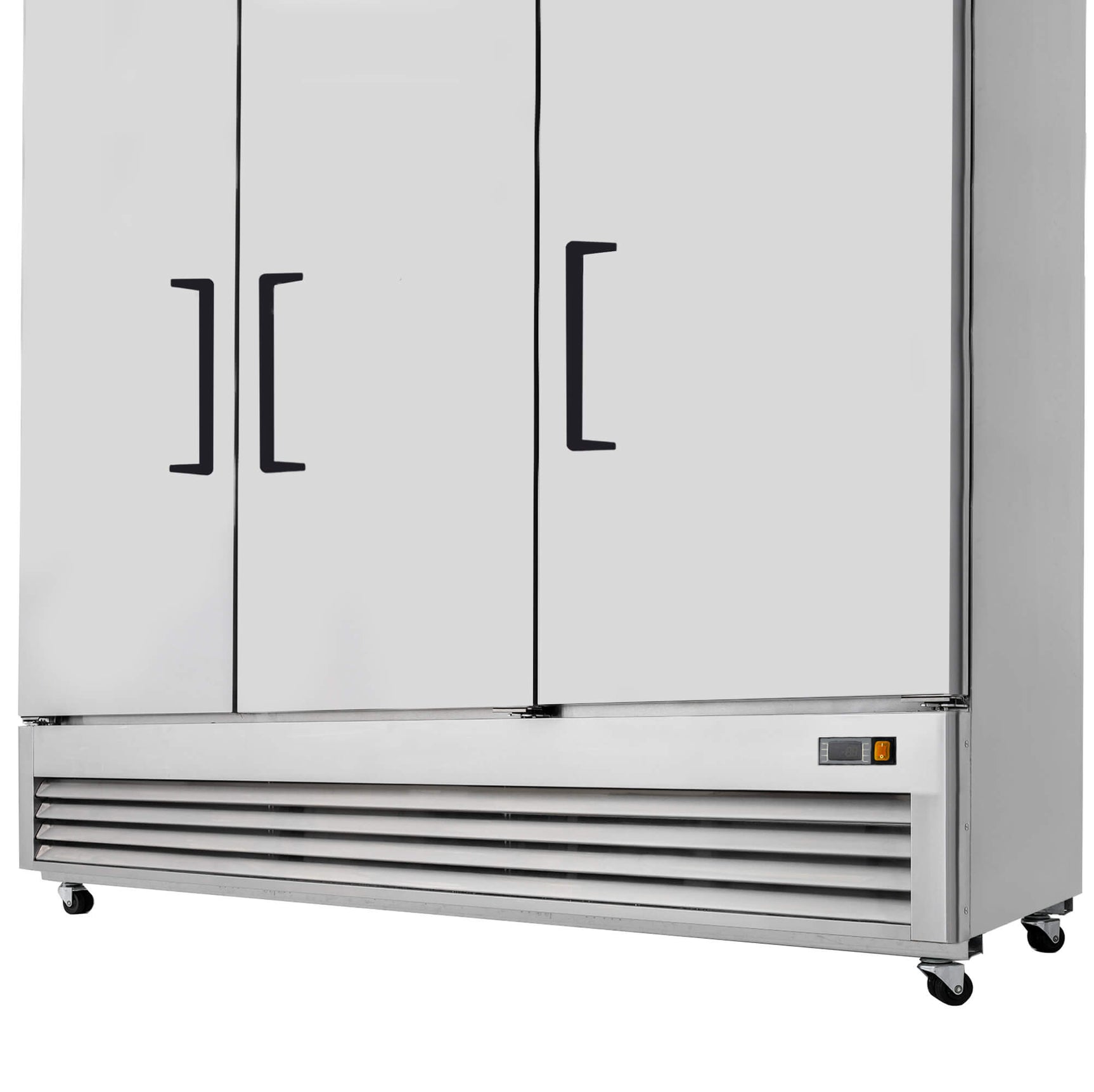 Commercial Reach in Refrigerator 3 Section Solid Door, 78" Width, 72 Cu Ft Frigos Premium FGP-RF-3DBC Stainless Steel Interior and Exterior