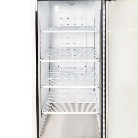 Merchandiser Refrigerator 1 Section Glass Door Merchandiser Refrigerator 11.8 Cu Ft Frigos Premium FGP-RFM-12 Stainless Steel Interior and Exterior