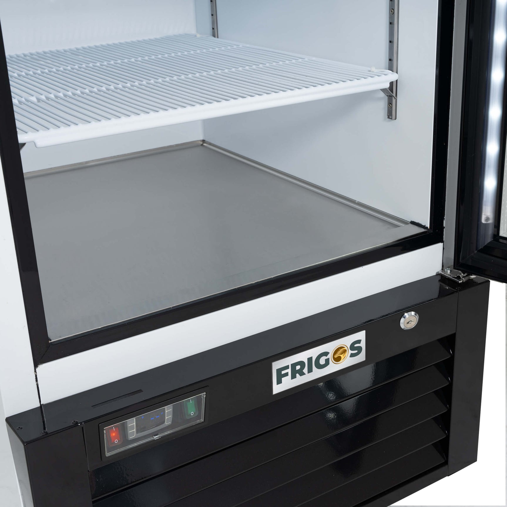 Merchandiser Refrigerator 1 Section Swing Glass Door 27" Width, 23 Cu Ft Frigos Premium FGP-RFM-23 Stainless Steel Interior and Exterior