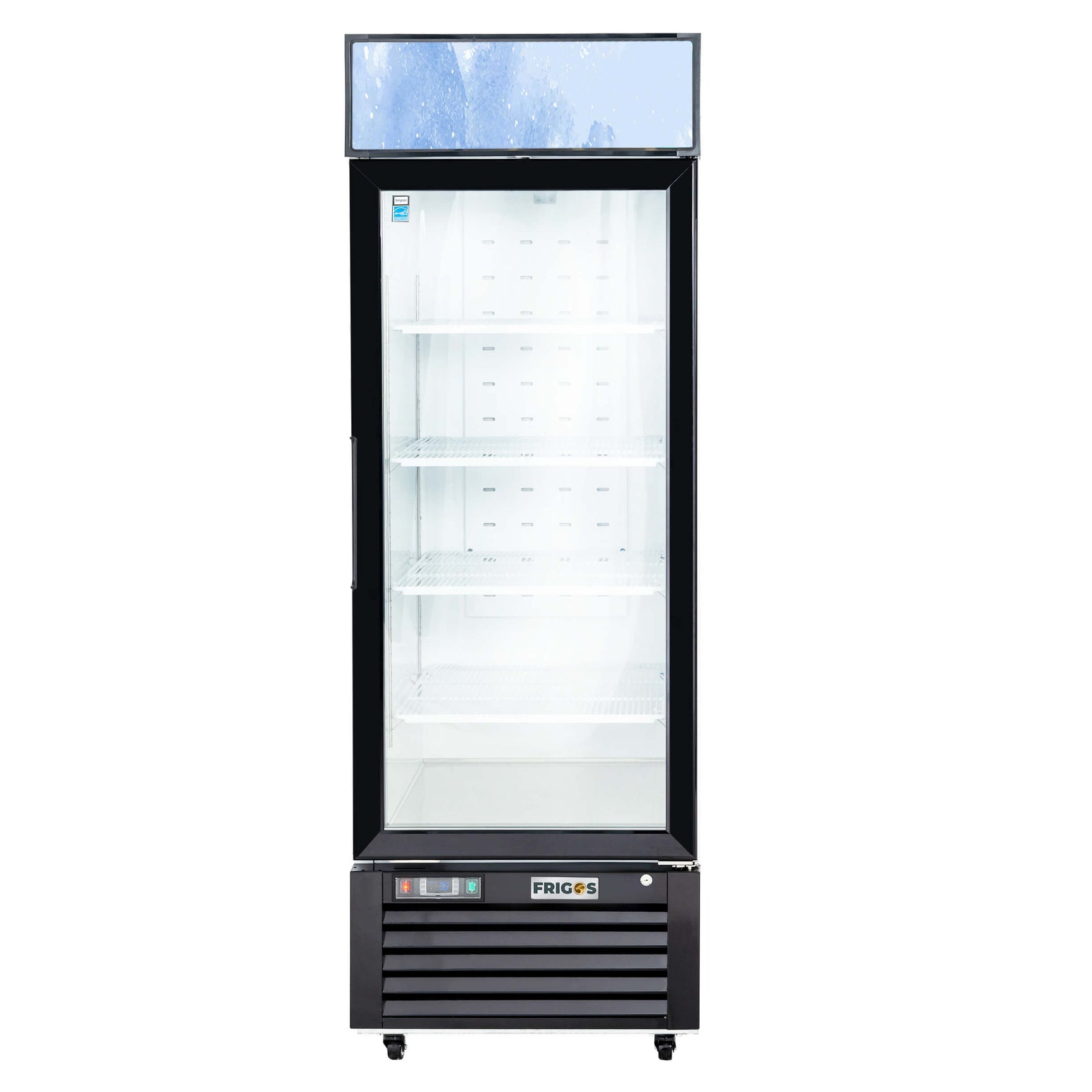 Merchandiser Refrigerator 1 Section Swing Glass Door 27" Width, 23 Cu Ft Frigos Premium FGP-RFM-23 Stainless Steel Interior and Exterior