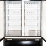 Merchandiser Refrigerator 2 Section Swing Glass Door 54.4" Width, 49 Cu Ft Frigos Premium FGP-RFM-49 Stainless Steel Interior and Exterior