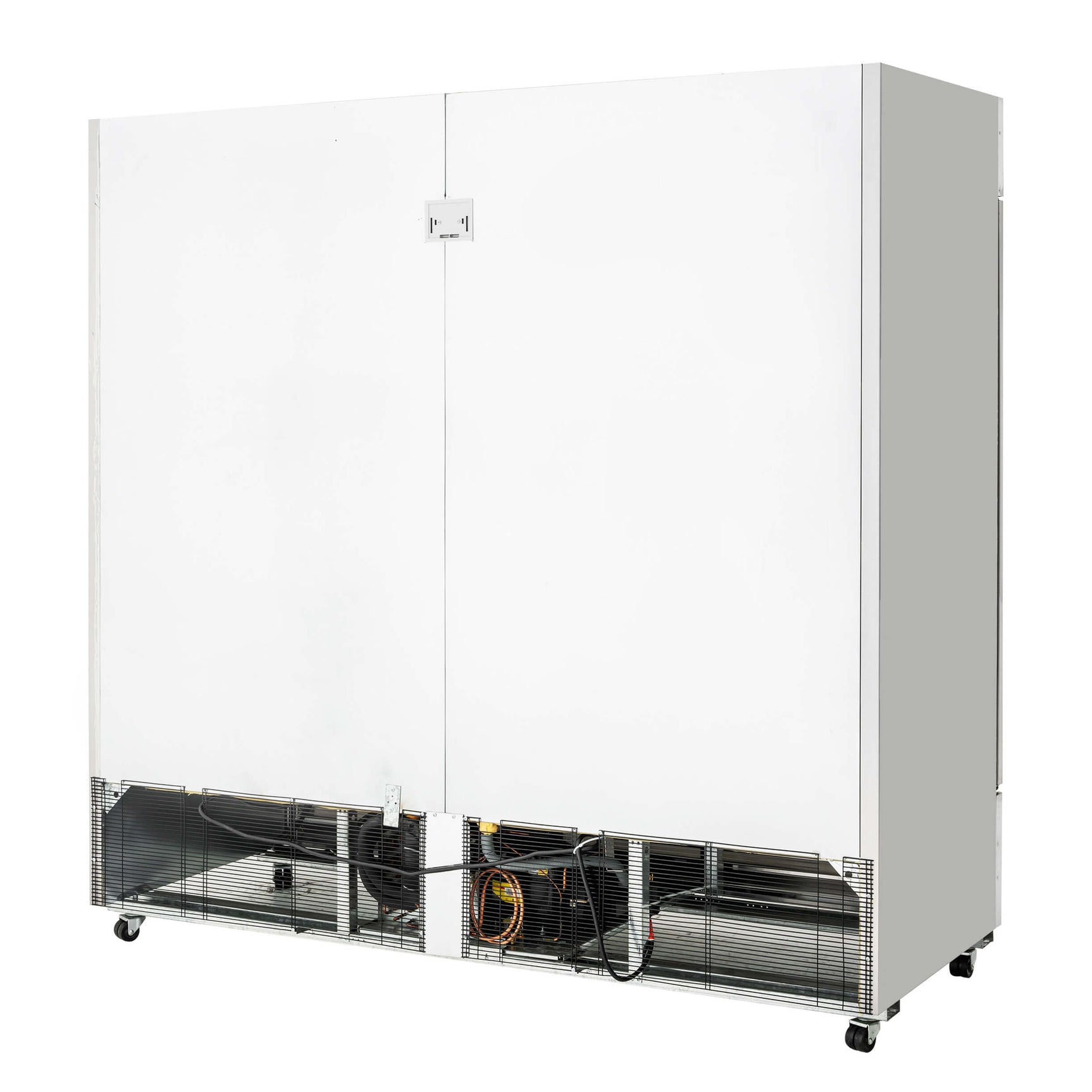 Merchandiser Refrigerator 2 Section Swing Glass Door 54.4" Width, 49 Cu Ft Frigos Premium FGP-RFM-49 Stainless Steel Interior and Exterior