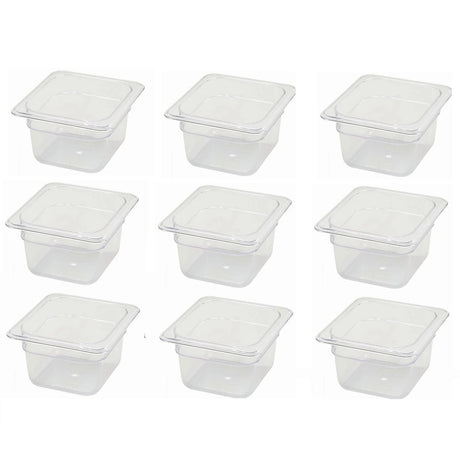 Frigos Refrigeration  1/6 Size 4" Deep Translucent Polypropylene Food Pan Set - 9 Pcs