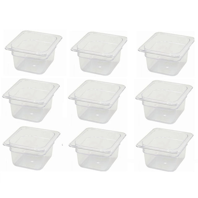 Frigos Refrigeration  1/6 Size 4" Deep Translucent Polypropylene Food Pan Set - 9 Pcs