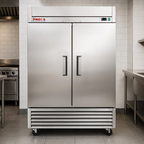 Commercial Reach in Freezer 54" Width Solid 2 Door 47 Cu Ft Frigos Value Series FGV-FZ-2D  with Aluminum Interior with 304 Stainless Steel Floor
