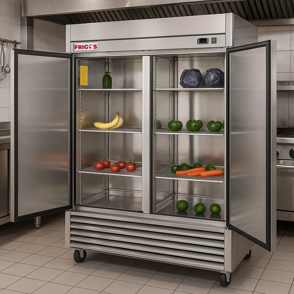 Commercial Reach in Freezer 54" Width Solid 2 Door 47 Cu Ft Frigos Value Series FGV-FZ-2D  with Aluminum Interior with 304 Stainless Steel Floor