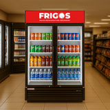 Merchandiser Refrigerator 54"W Swing Glass 2 Door with LED Lighting Frigos Value Series FGV-MR-2D-G, Aluminum Interior and Stainless Steel Floor