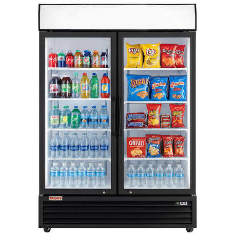 Merchandiser Refrigerator 54"W Swing Glass 2 Door with LED Lighting Frigos Value Series FGV-MR-2D-G, Aluminum Interior and Stainless Steel Floor