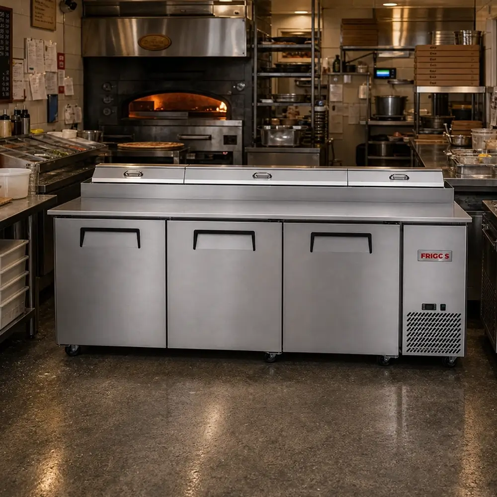 Frigos FGV-PZPT-93 93" 3-Door Pizza Prep Table - Refrigerated, Stainless Steel