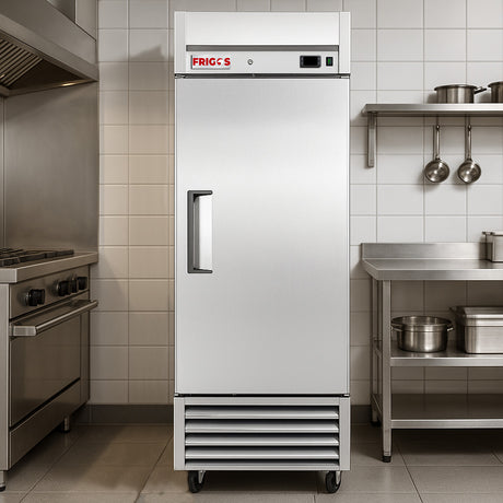 Commercial Reach in Refrigerator 27" Width Solid 1 Door 21 Cu Ft Frigos Value Series FGV-RF-1D with Aluminum Interior with 304 Stainless Steel Floor