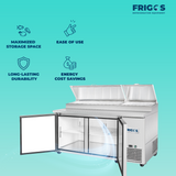 Pizza Prep Table Refrigerator 67" Width 2 Door Frigos FG-PZPT-67 with Aluminum Interior with 304 Stainless Steel Floor
