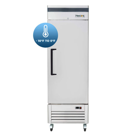 Commercial Reach in Freezer 1 Section Solid Door, 23 Cu Ft Frigos Premium FGP-FZ-1DBC Stainless Steel Interior and Exterior