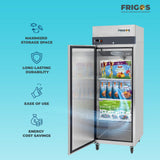 Commercial Reach in Freezer 2 Section Solid Door, 23 Cu Ft Frigos Premium FGP-FZ-1DLH Stainless Steel Interior and Exterior