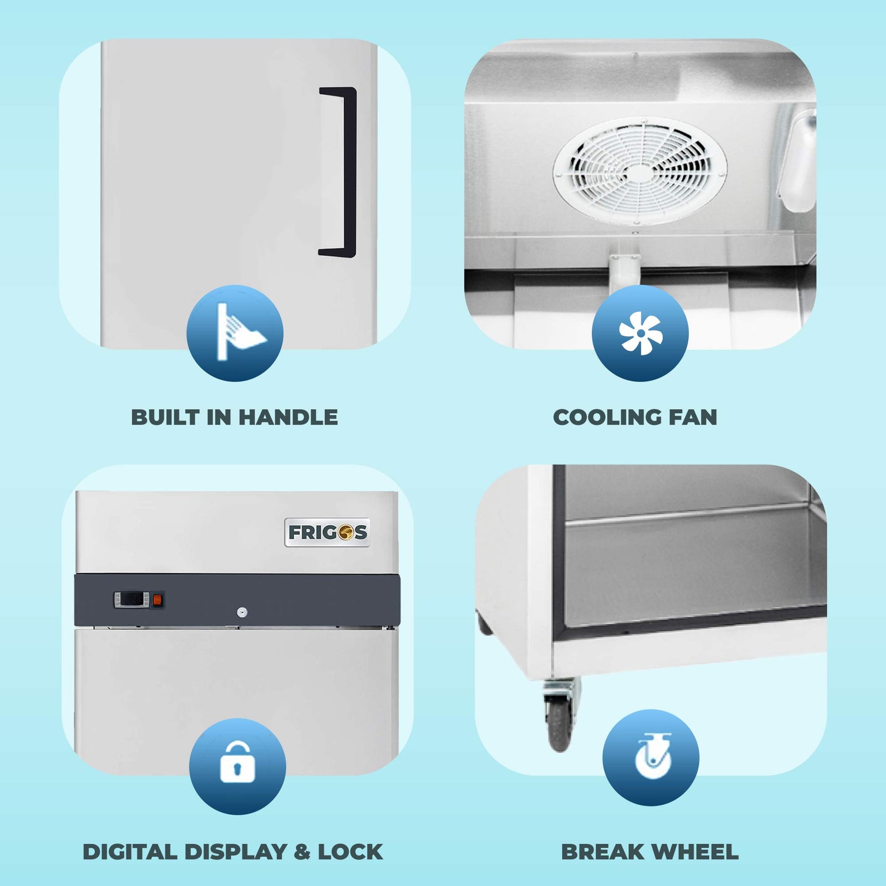 Commercial Reach in Freezer 2 Section Solid Door, 23 Cu Ft Frigos Premium FGP-FZ-1DLH Stainless Steel Interior and Exterior