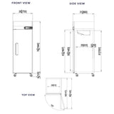 Commercial Reach in Freezer 2 Section Solid Door, 23 Cu Ft Frigos Premium FGP-FZ-1DLH Stainless Steel Interior and Exterior