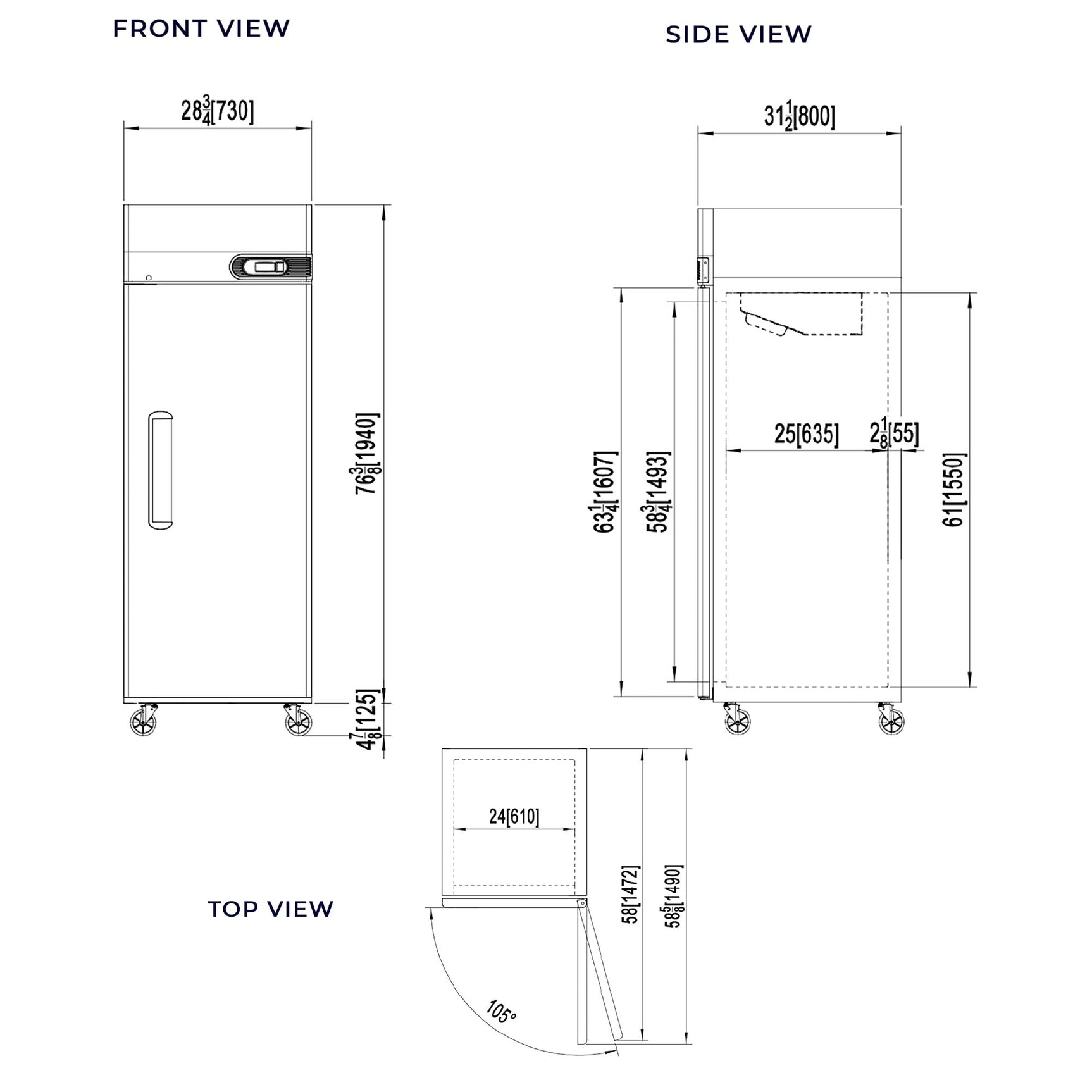 Commercial Reach in Freezer 2 Section Solid Door, 23 Cu Ft Frigos Premium FGP-FZ-1DLH Stainless Steel Interior and Exterior