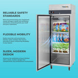 Commercial Reach in Freezer 2 Section Solid Door, 23 Cu Ft Frigos Premium FGP-FZ-1DLH Stainless Steel Interior and Exterior