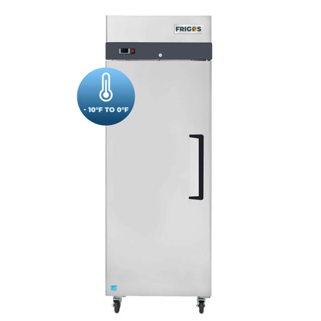 Commercial Reach in Freezer 2 Section Solid Door, 23 Cu Ft Frigos Premium FGP-FZ-1DLH Stainless Steel Interior and Exterior