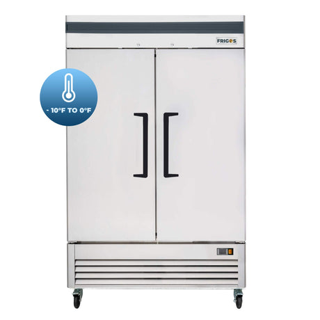 Commercial Reach in Freezer 2 Section Solid Door, 40” Width, 35 Cu Ft Frigos Premium FGP-FZ-2DBC/40 Stainless Steel Interior and Exterior