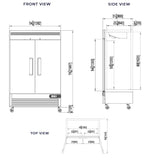 Commercial Reach in Freezer 2 Section Solid Door, 54” Width, Bottom Mount Compressor, 49 Cu Ft Frigos Premium FGP-FZ-2DBC