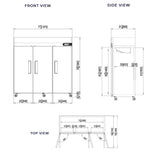 Commercial Reach in Freezer 3 Section Solid Door, 78" Width, 72 Cu Ft Frigos Premium FGP-FZ-3D Stainless Steel Interior and Exterior