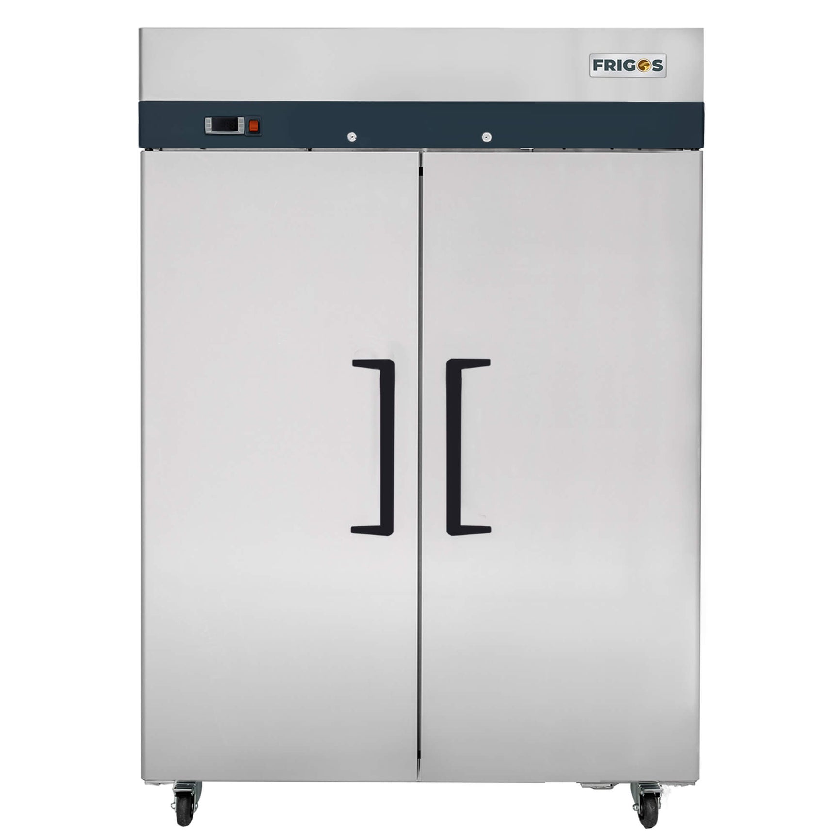 Commercial Reach in Refrigerator 2 Section Solid Door, 49 Cu Ft Frigos Premium FGP-RF-2D Stainless Steel Interior and Exterior