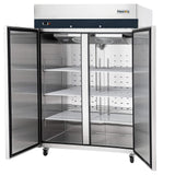 Commercial Reach in Refrigerator 2 Section Solid Door, 49 Cu Ft Frigos Premium FGP-RF-2D Stainless Steel Interior and Exterior