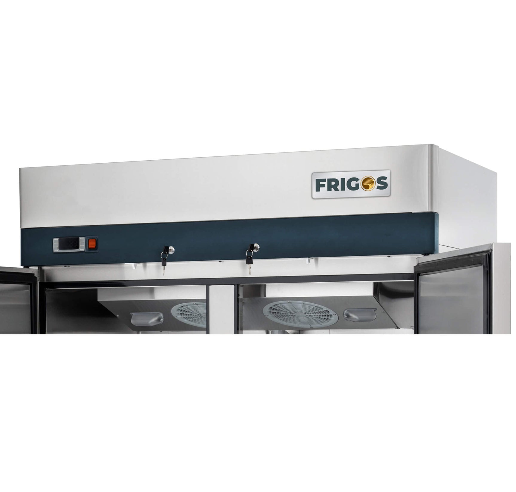 Commercial Reach in Refrigerator 2 Section Solid Door, 49 Cu Ft Frigos Premium FGP-RF-2D Stainless Steel Interior and Exterior