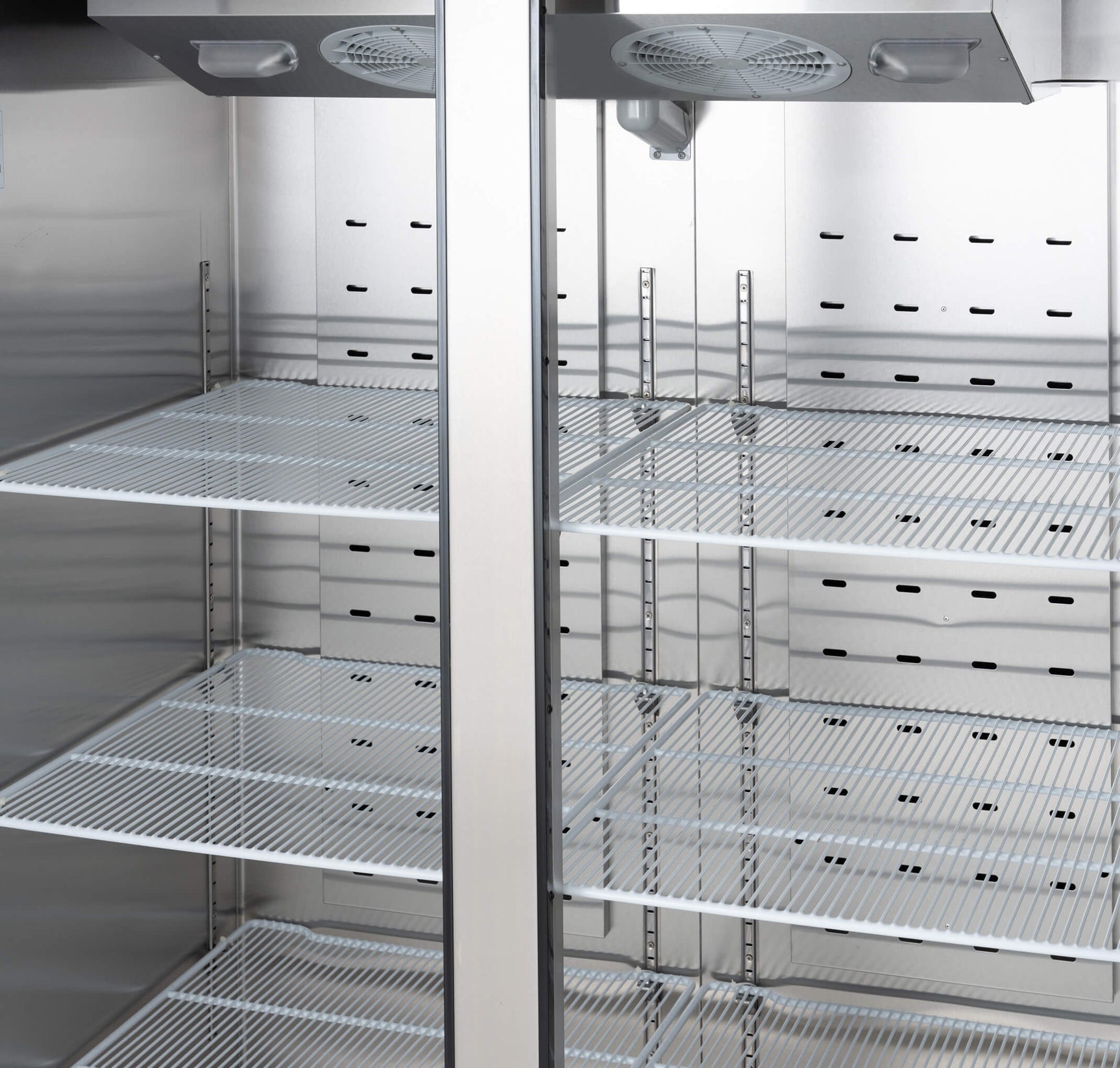 Commercial Reach in Refrigerator 2 Section Solid Door, 49 Cu Ft Frigos Premium FGP-RF-2D Stainless Steel Interior and Exterior