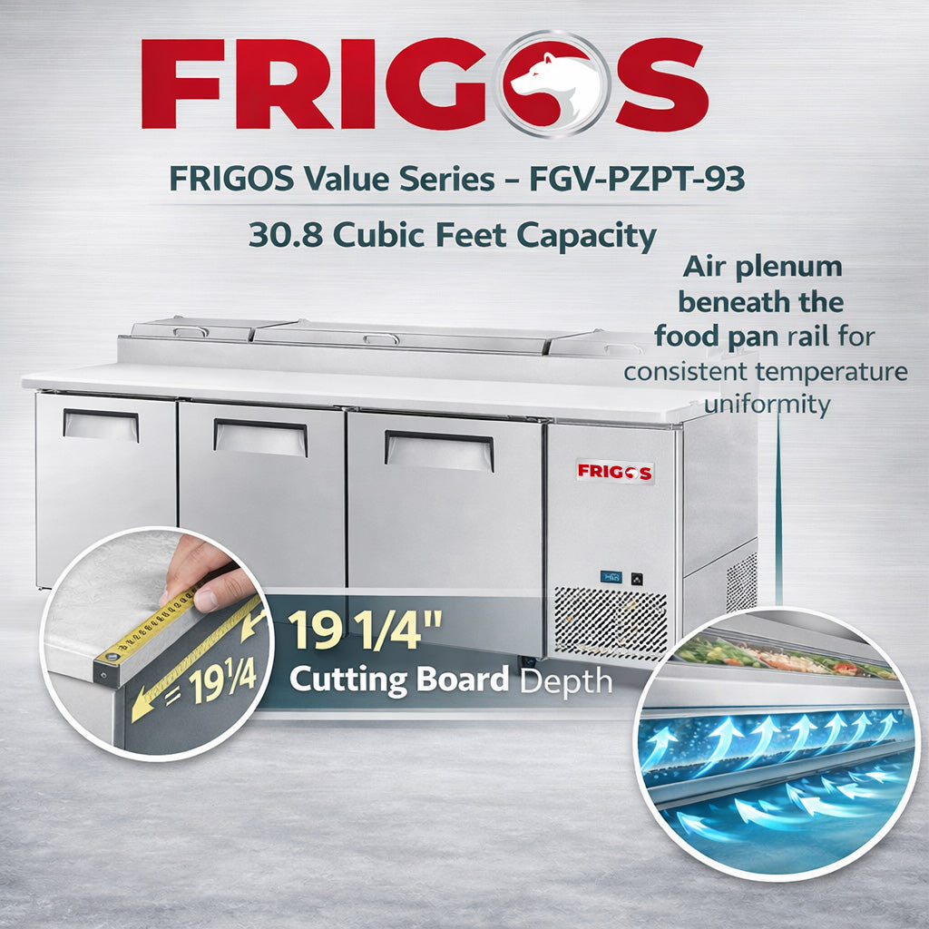 Frigos FGV-PZPT-93 3 Door Commercial Pizza Prep Table Refrigerator 93" – Value Series