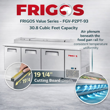 93" 3 Door Commercial Pizza Prep Table Refrigerator – Frigos Value Series – FGV-PZPT-93