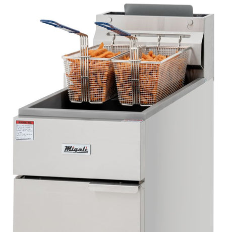 Migali C-F35-LP 15 Liquid Propane Stainless Steel Floor Fryer 35 lb. 60,000 BTU