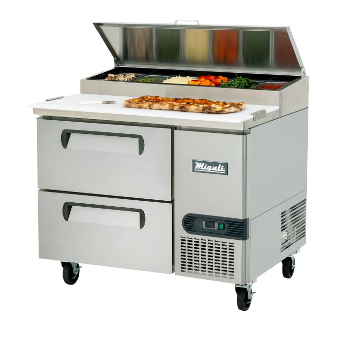 Migali C-PP44-D-HC 44" One Section Refrigerated Pizza Prep Table with 2 Drawers, 6.5 Cu. Ft.