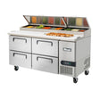 Migali C-PP67-D-HC 67" Two Section Refrigerated Pizza Prep Table with 4 Drawers, 12 Cu. Ft.