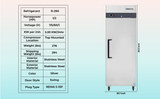 Commercial Reach in Freezer 1 Section Solid Door, 23 Cu Ft Frigos Premium FGP-FZ-1D Stainless Steel Interior and Exterior