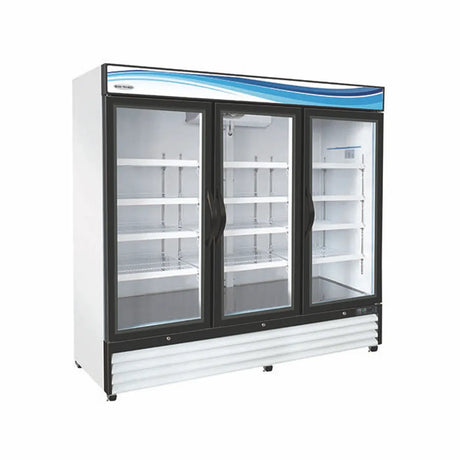 Serv-Ware GR72-HC 81" 3 Door Merchandising Refrigerator - White, 72 Cu. Ft.