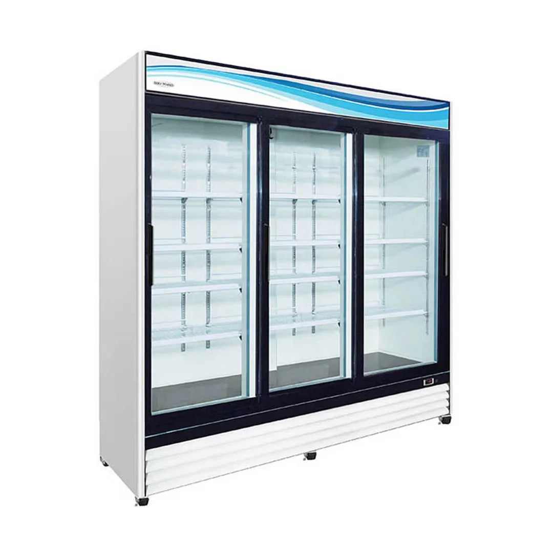 Serv-Ware GR72S-HC 81" 3 Sliding Glass Door Merchandiser Refrigerator - White, 72 Cu. Ft.